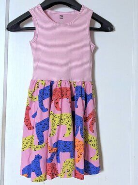 Tea Collection Dress Striped Cheeta Printed Multi Girls Size 7 y